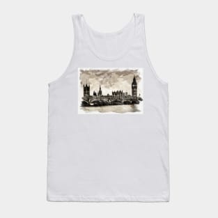 London, England Vintage Watercolor Travel Souvenir Fine Art Tank Top